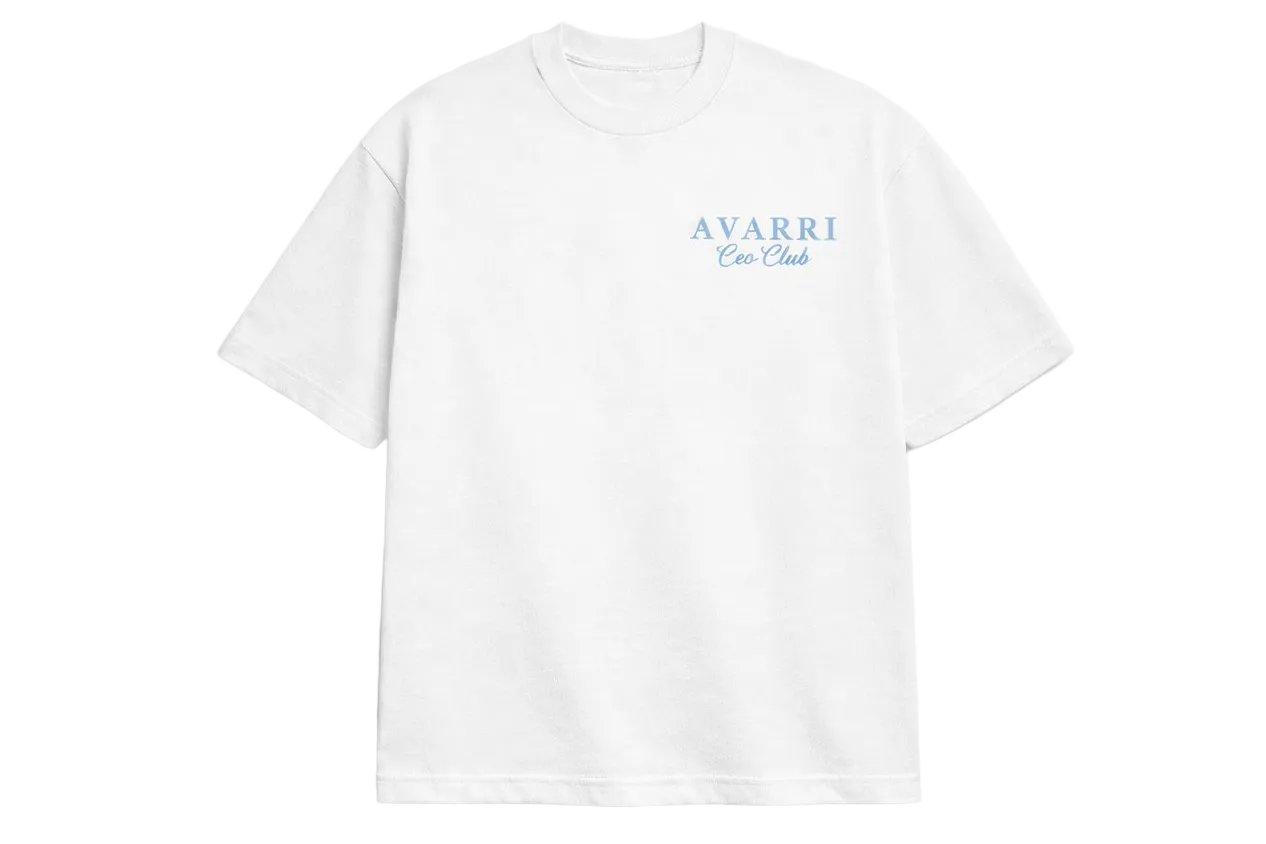AVARRI CEO CLUB WHITE TEE BABY BLUE PRINT